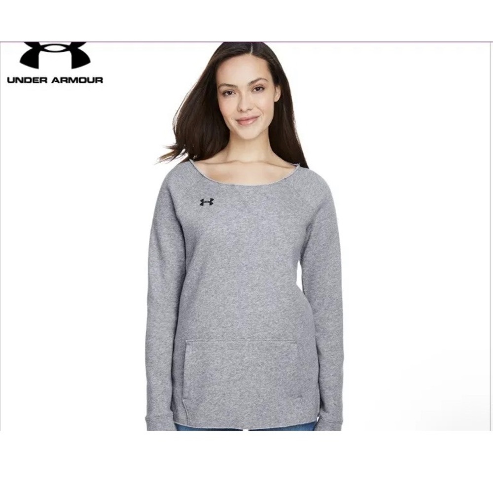 Under Armour Women’s Sweatshirt Raw Hem Hustle Fleece Gray Size Small Gym